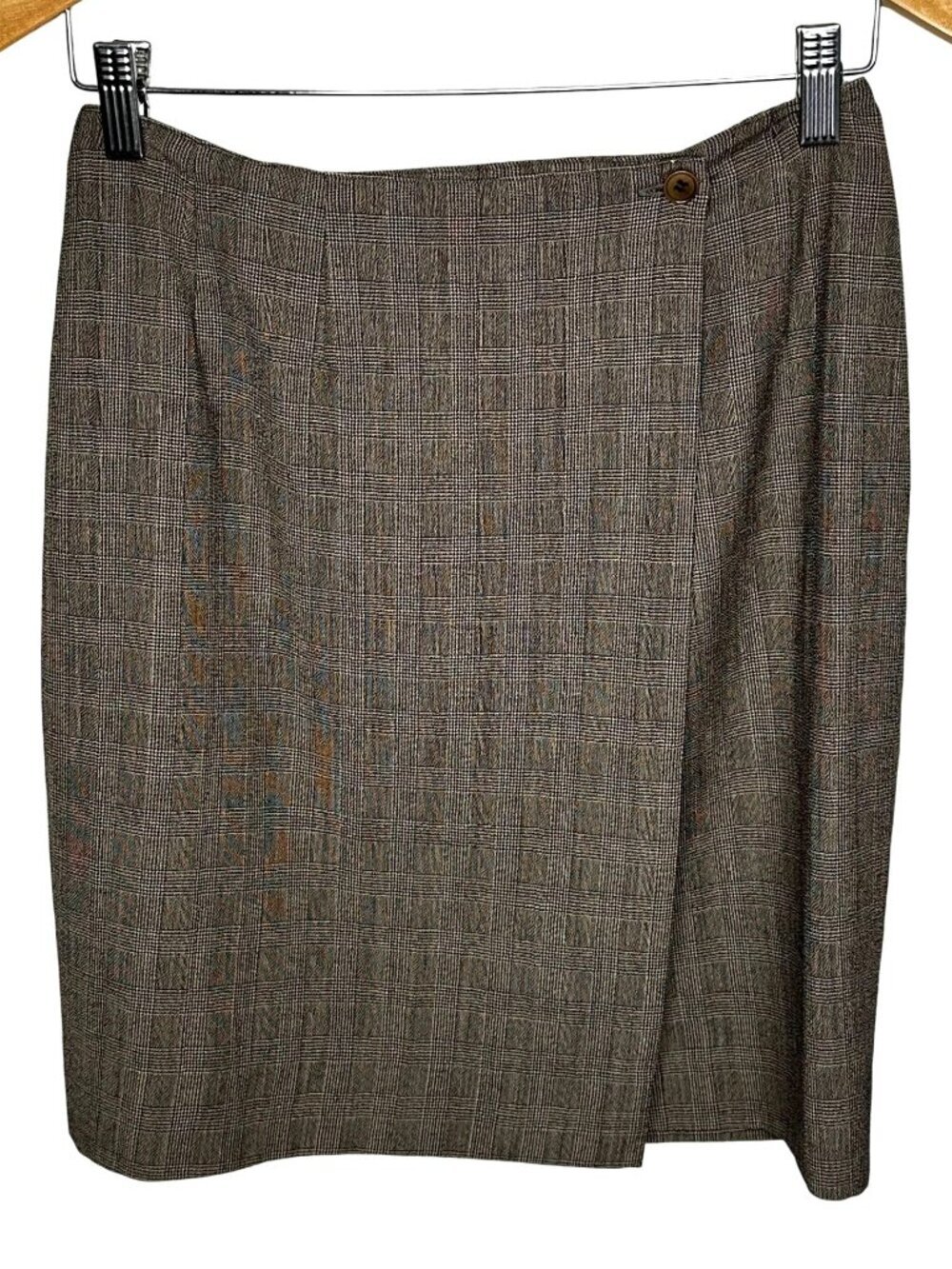 Y2K Borgopinti Firenze Italian Wool Glen Plaid Wrap Mini Skirt Old Money Sz M